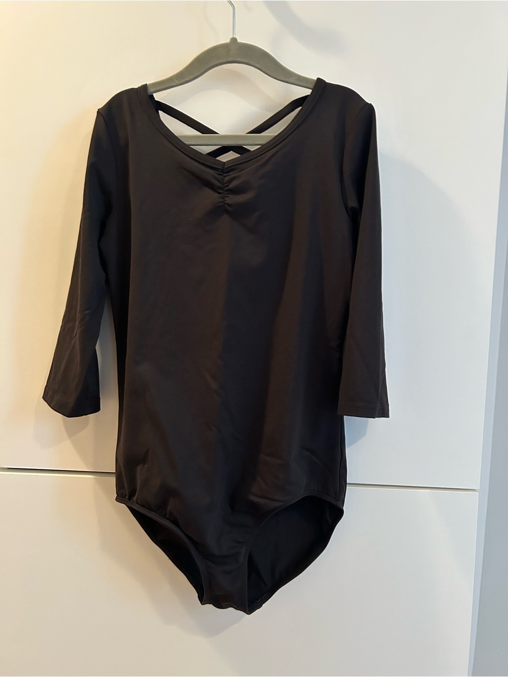 Danskin Now Black 3/4 Sleeve Dance Leotard with Crossing Back Straps - LG 10/12